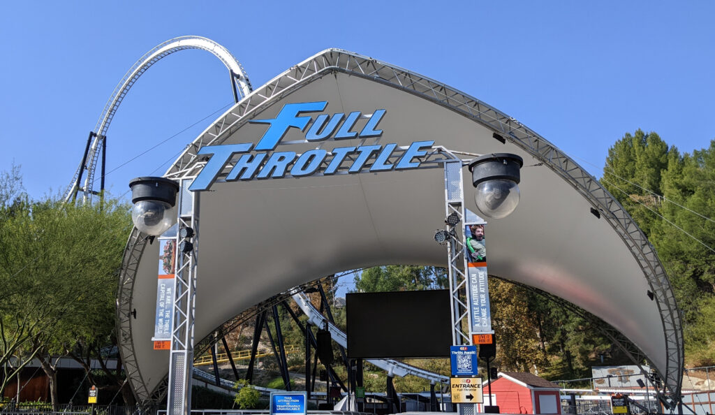 Ride Full Throttle roller coaster at Six Flags Magic Mountain amusement park