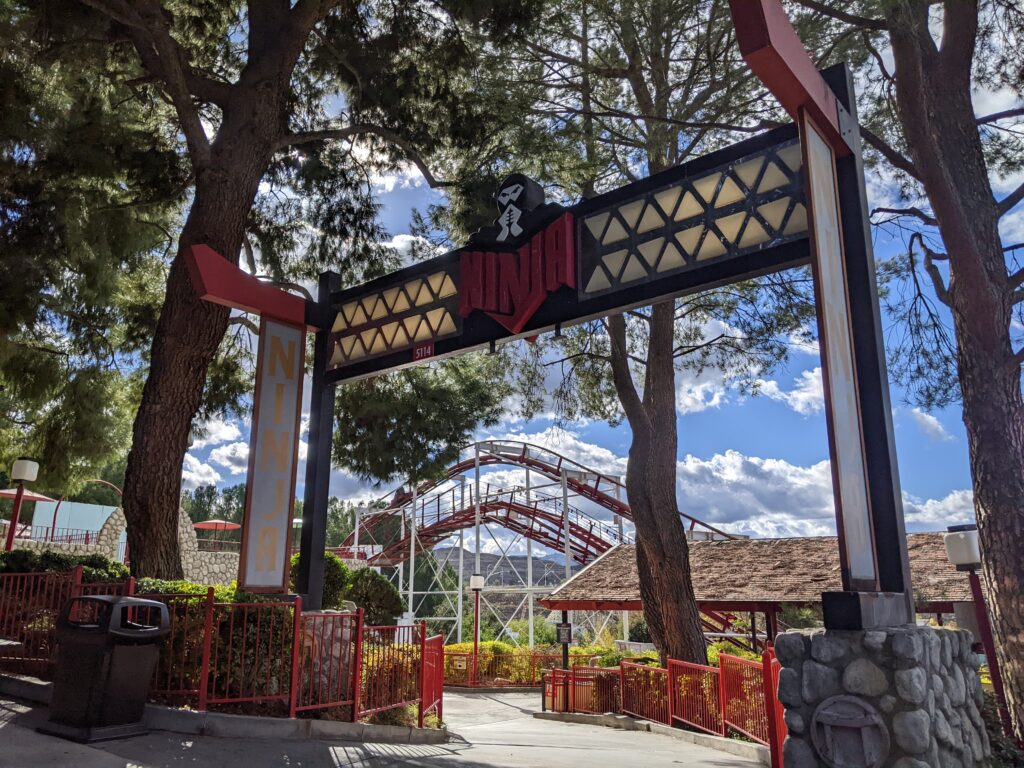 Ride the Ninja roller coaster at Six Flags Magic Mountain amusement park