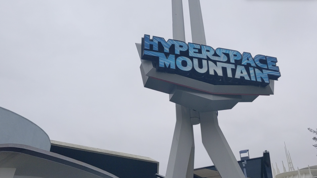 Ride the Space Mountain coaster with Hyperspace Star Wars overlay at Disneyland